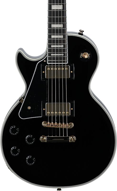 Epiphone Inspired by Gibson Les Paul Custom Electric Guitar, Left-Handed (with Gig Bag), Ebony, Body Straight Front
