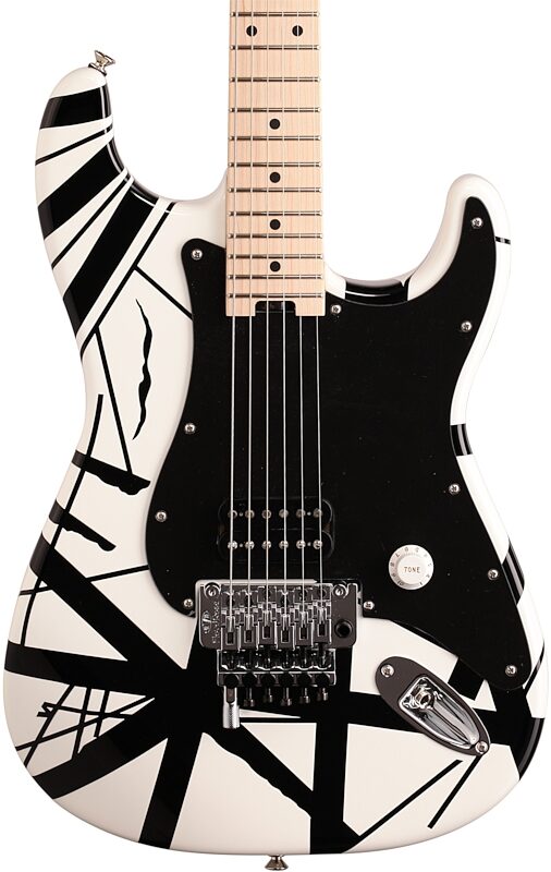 EVH Eddie Van Halen Striped Series Electric Guitar, White and Black, Body Straight Front