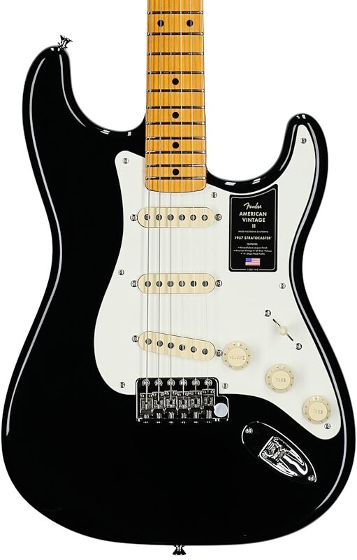 Fender American Vintage II 1957 Stratocaster Electric Guitar, with Maple Fingerboard (and Case), Black, Body Straight Front