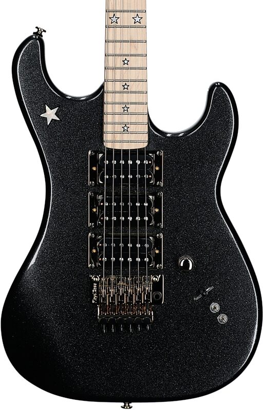 Kramer Jersey Star Electric Guitar, with Gold Floyd Rose, Black Pearl, (with Gig Bag), Body Straight Front