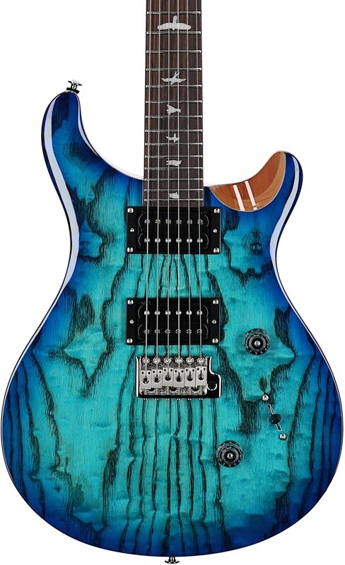 PRS Paul Reed Smith SE Custom 24 Burled Ash Limited Edition Electric Guitar, Swamp Burl Lake Blue, Body Straight Front