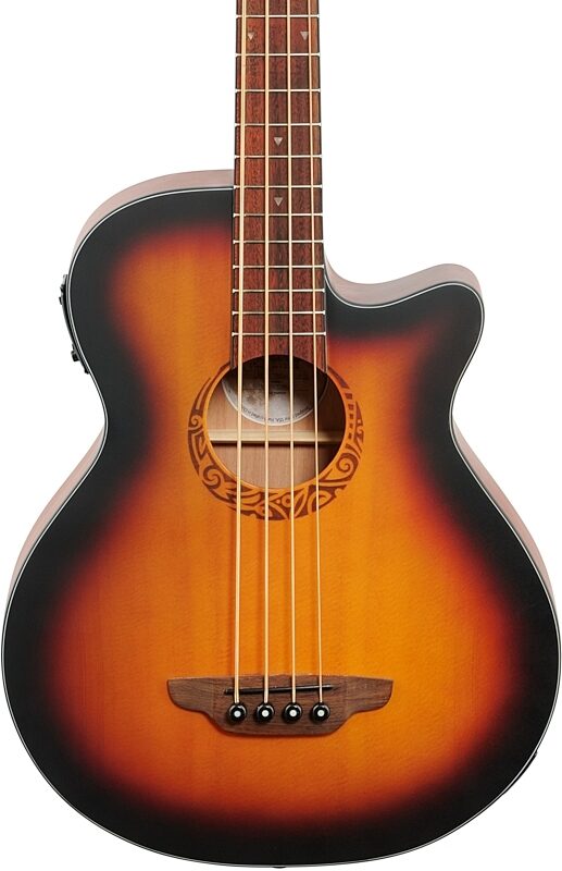 Luna Tribal 34-Inch Scale Acoustic-Electric Bass, Tobacco Sunburst, Body Straight Front