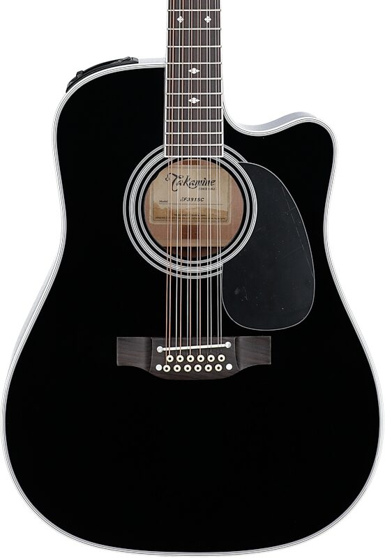 Takamine EF381SC 12-String Dreadnought Cutaway Acoustic-Electric Guitar (with Case), Gloss Black, Blemished, Body Straight Front