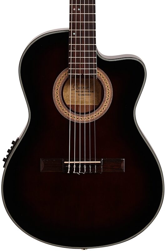 Ibanez GA35TCE Thinline Classical Acoustic-Electric Guitar, Dark Violin Sunburst, Body Straight Front