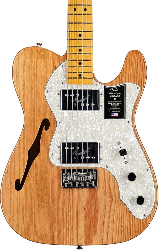 Fender American Vintage II 1972 Telecaster Thinline Electric Guitar, Maple Fingerboard (with Case), Natural, Body Straight Front