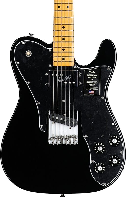 Fender American Vintage II 1977 Telecaster Custom Electric Guitar, Maple Fingerboard (with Case), Black, Body Straight Front