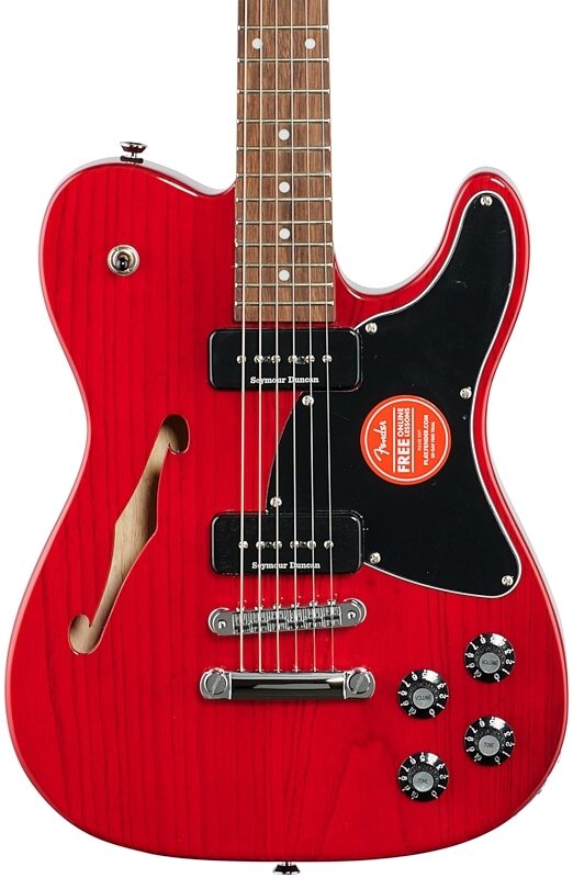 Fender Jim Adkins JA90 Telecaster Thinline Electric Guitar, with Laurel Fingerboard, Crimson Transparent, Body Straight Front