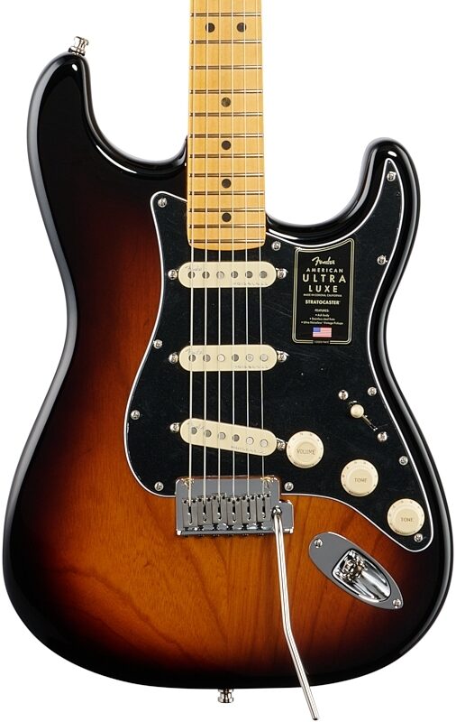 Fender American Ultra Luxe Stratocaster Electric Guitar, Maple Fingerboard (with Case), 2-Color Sunburst, Body Straight Front