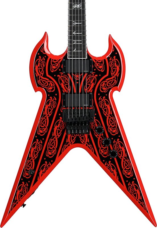 Wylde Audio Warhammer FR Electric Guitar, Norse Dragon Pinstripe Red, Open Box (Good), Body Straight Front