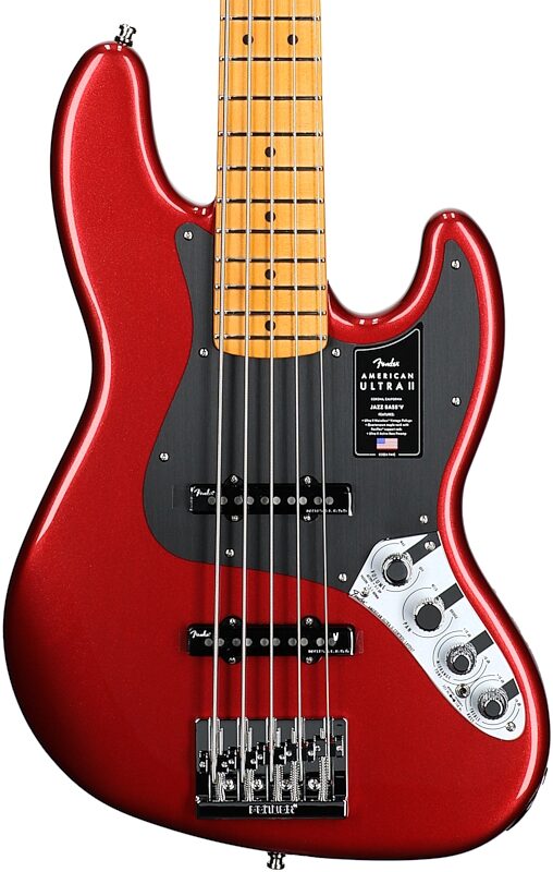 Fender American Ultra II Jazz V Electric Bass, 5-String, Maple Fingerboard (with Case), Sinister Red, Body Straight Front