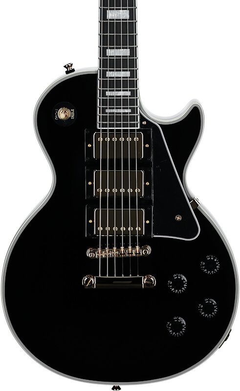Epiphone Exclusive Les Paul Custom 3-Pickup Electric Guitar (with Soft Case), Ebony, Body Straight Front