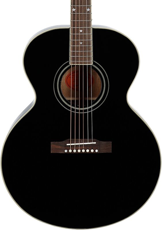 Epiphone J-180 LS Acoustic-Electric Guitar (with Case), Ebony, Body Straight Front