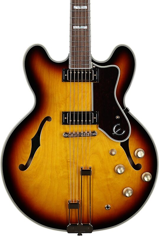 Epiphone Sheraton Semi-Hollowbody Electric Guitar (with Gig Bag), Vintage Sunburst, with Gold Hardware, Body Straight Front