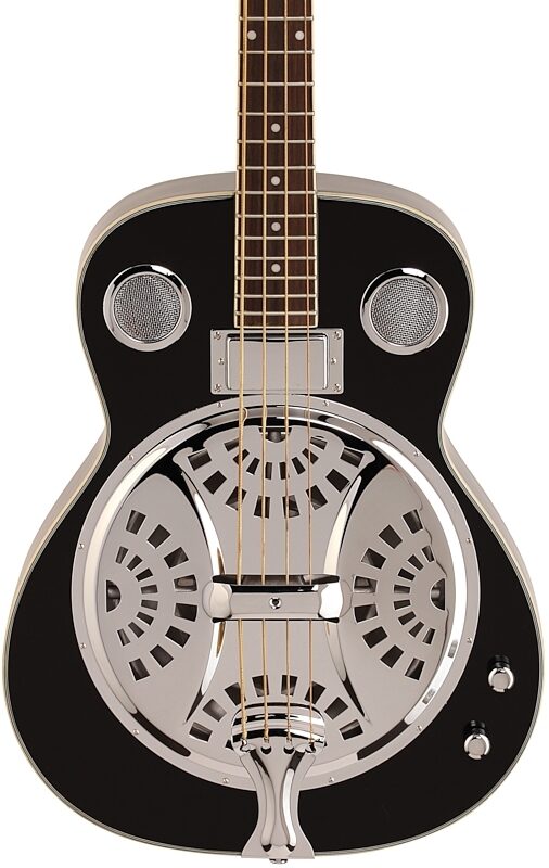 Dean Resonator Acoustic-Electric Bass, Classic Black, Body Straight Front