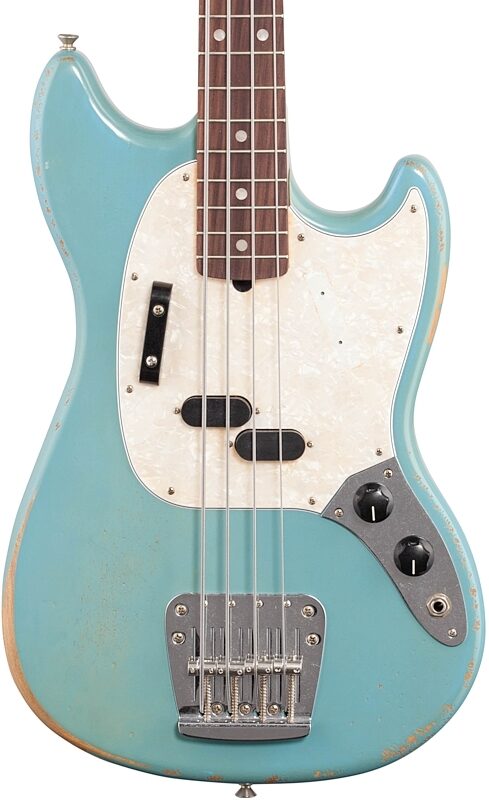 Fender JMJ Road Worn Mustang Electric Bass (with Gig Bag), Daphne Blue, Body Straight Front