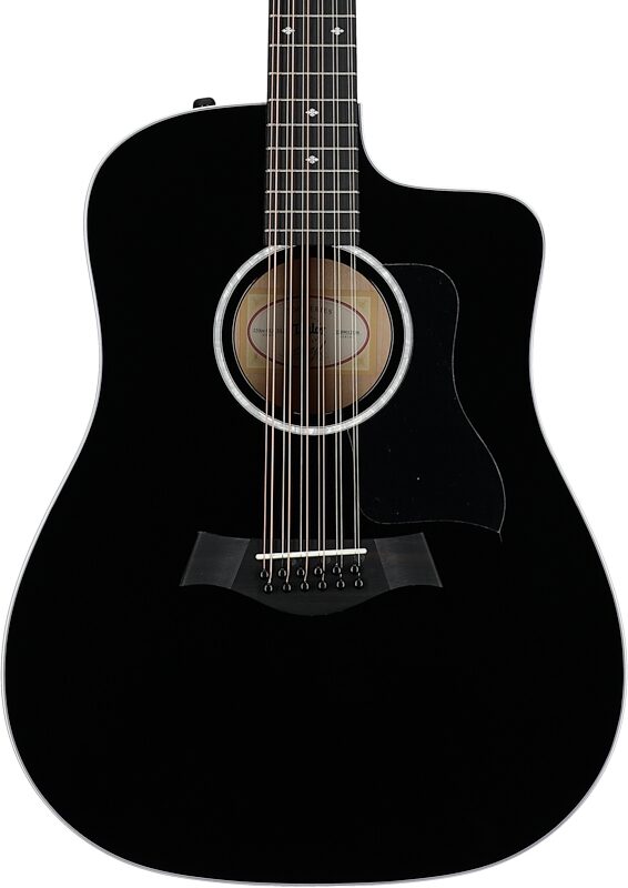 Taylor 250ce Deluxe 12-String Acoustic-Electric Guitar (with Case), Black, Body Straight Front
