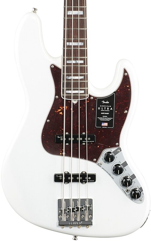 Fender American Ultra Jazz Electric Bass, Rosewood Fingerboard (with Case), Arctic Pearl, USED, Blemished, Body Straight Front