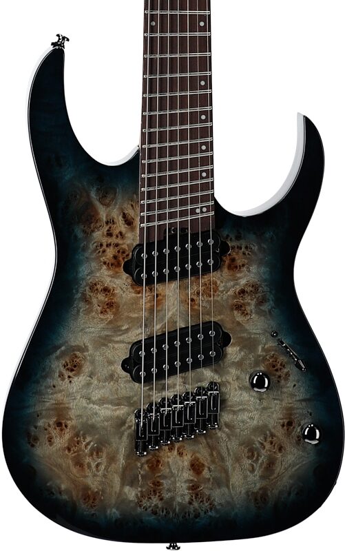 Ibanez RGMS7PB Multi-scale Electric Guitar, Cosmic Blue Sunburst, Body Straight Front