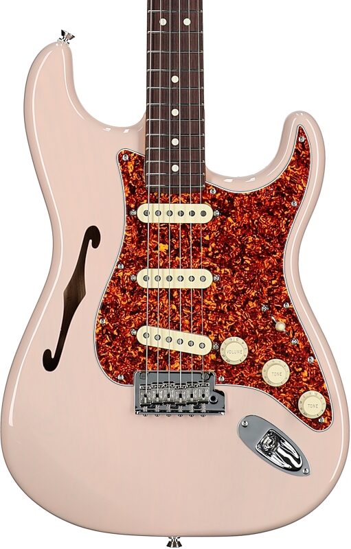 Fender Limited Edition American Professional II Stratocaster Thinline Electric Guitar (with Case), Transparent Shell Pink, Body Straight Front