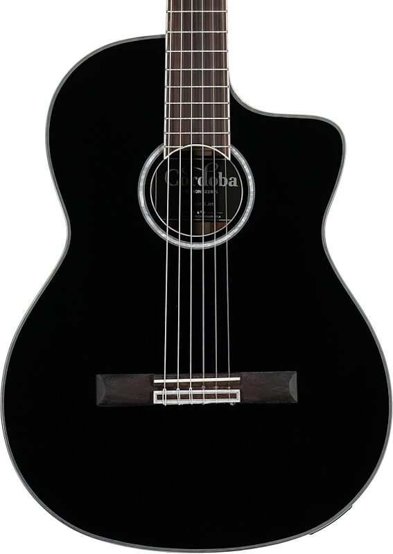 Cordoba Fusion 5 Nylon String Guitar, Black, Body Straight Front