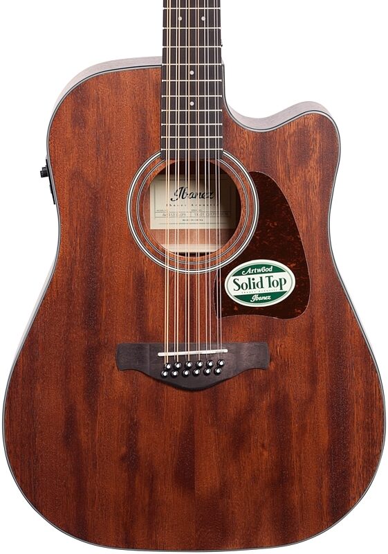 Ibanez Artwood AW5412 12-String Acoustic-Electric Guitar, Open Pore Natural, Body Straight Front