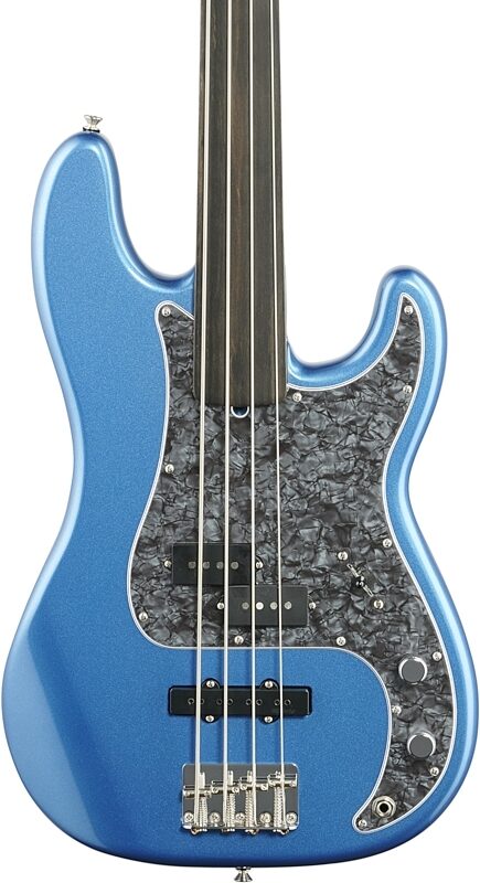 Fender Tony Franklin Fretless Precision Bass with Case, Lake Placid Blue, Body Straight Front