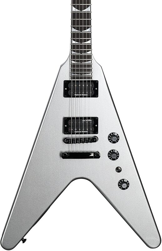 Gibson Dave Mustaine Flying V EXP Electric Guitar (with Case), Silver Metallic, Body Straight Front