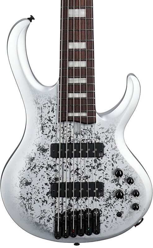 Ibanez BTB 25th Anniversary Bass Guitar, 6-String, Silver Blizzard, Body Straight Front