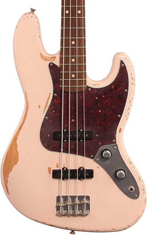 Fender Flea Jazz Electric Bass (with Gig Bag), Roadworn Shell Pink, Body Straight Front