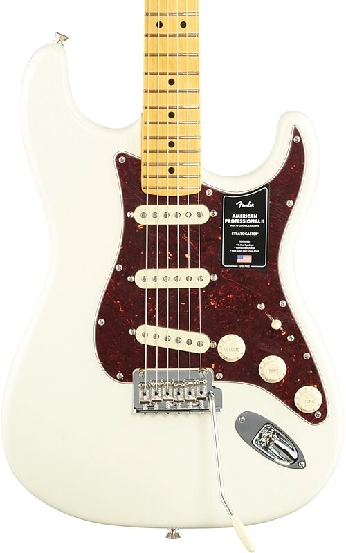 Fender American Pro II Stratocaster Electric Guitar, Maple Fingerboard (with Case), Olympic White, Body Straight Front