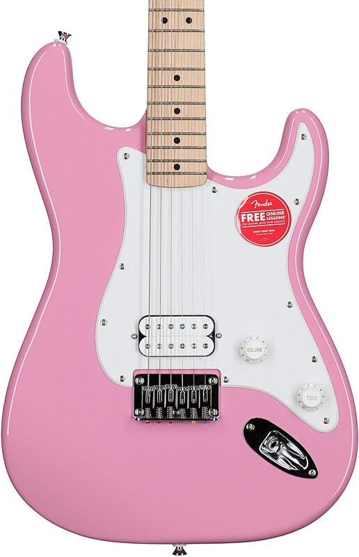 Squier Sonic Stratocaster Hard Tail Maple Neck Electric Guitar, Flash Pink, Body Straight Front
