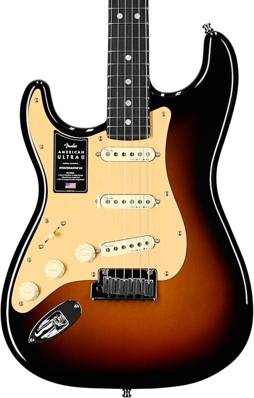 Fender American Ultra II Stratocaster Electric Guitar, Left-Handed (Ebony Fingerboard, with Case), Ultraburst, Body Straight Front
