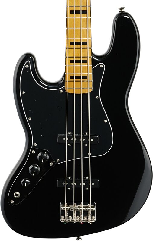 Squier Classic Vibe '70s Jazz Electric Bass, Left-Handed (with Maple Fingerboard), Black, Body Straight Front