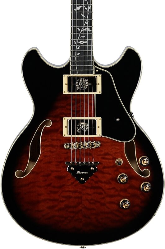 Ibanez AS93QMSP Artcore Electric Guitar, Dark Brown Sunburst, Body Straight Front