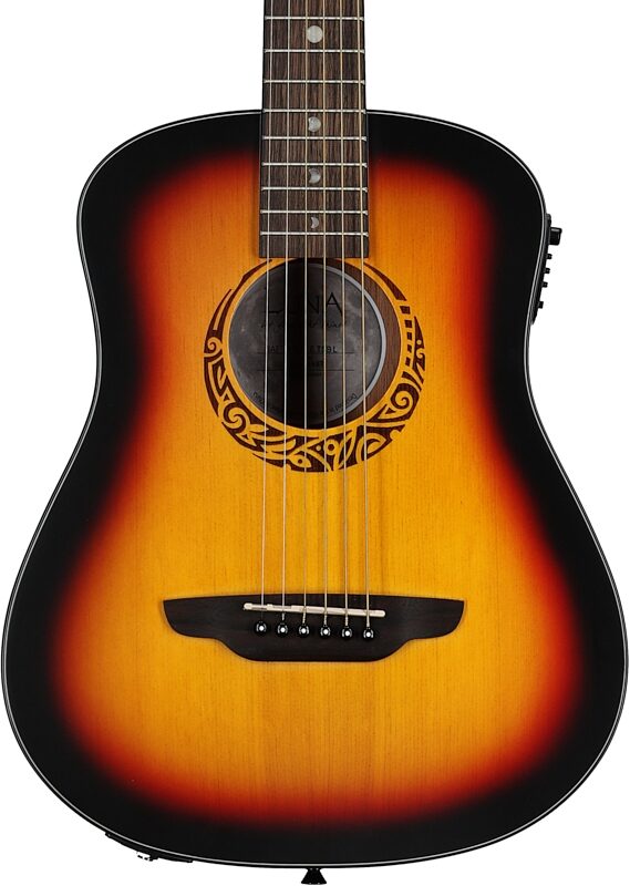 Luna Safari Tribal Travel Acoustic-Electric Guitar, Left-Handed (with Gig Bag), New, Body Straight Front