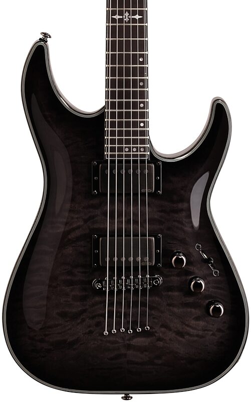 Schecter Hellraiser Hybrid C-1 Electric Guitar, Transparent Black Burst, Body Straight Front