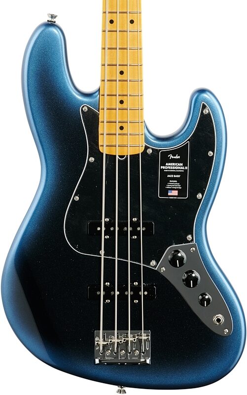 Fender American Pro II Jazz Electric Bass, Maple Fingerboard (with Case), Dark Night, Body Straight Front