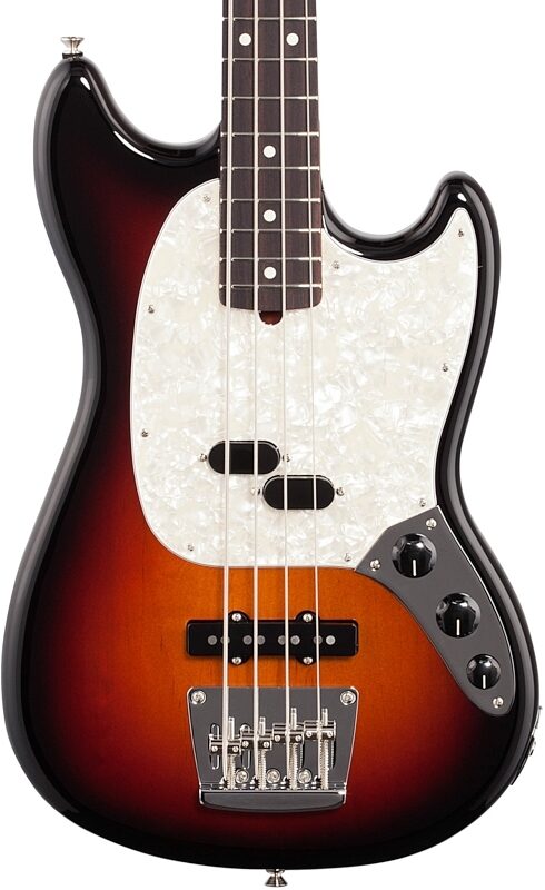 Fender American Performer Mustang Electric Bass Guitar, Rosewood Fingerboard (with Gig Bag), 3-Tone Sunburst, Body Straight Front