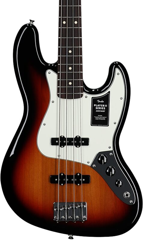 Fender Player II Jazz Electric Bass, with Rosewood Fingerboard, 3-Color Sunburst, Body Straight Front