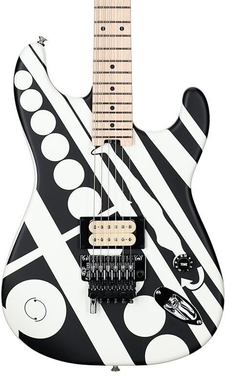 EVH Eddie Van Halen Striped Series Electric Guitar, Satin Crop Circles (Black and White), Body Straight Front