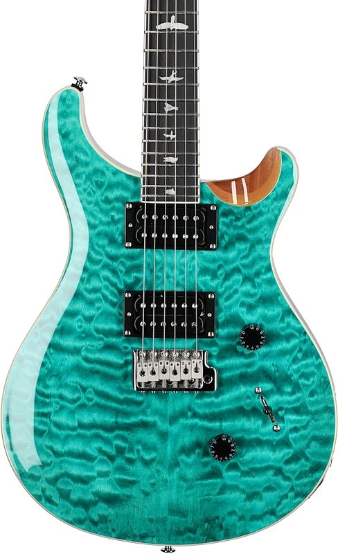 PRS Paul Reed Smith SE Custom 24 Quilt Top Electric Guitar (with Gig Bag), Turquoise, Body Straight Front