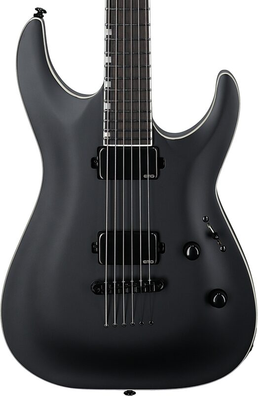 ESP LTD MH-1000B Baritone Electric Guitar, Black Satin, Body Straight Front