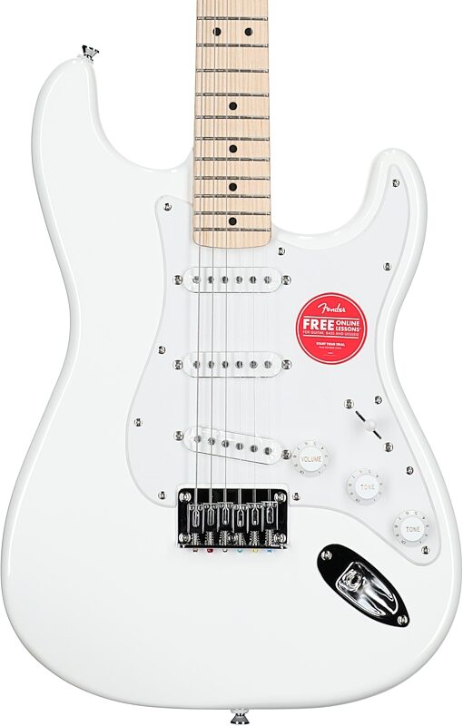 Squier Sonic Hard Tail Stratocaster Electric Guitar, Maple Fingerboard, Arctic White, Body Straight Front
