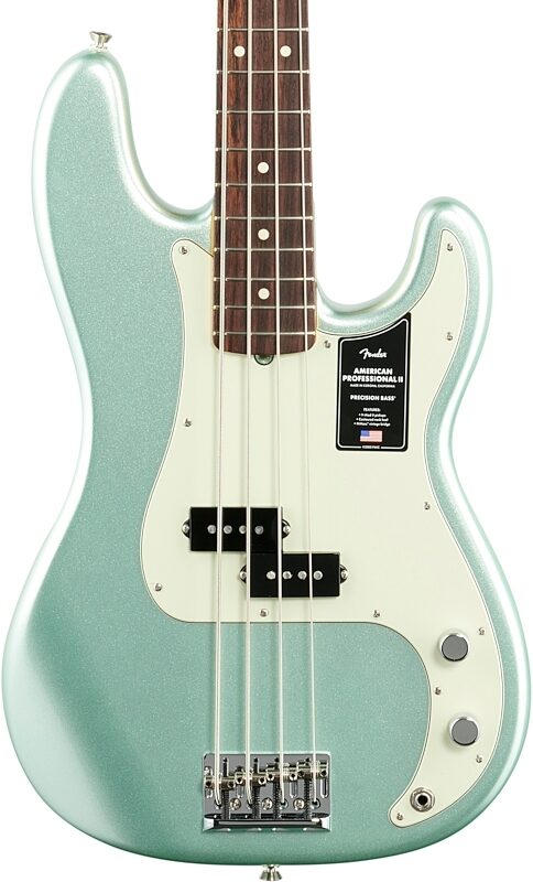Fender American Pro II Precision Electric Bass, Rosewood Fingerboard (with Case), Mystic Surf Green, Body Straight Front