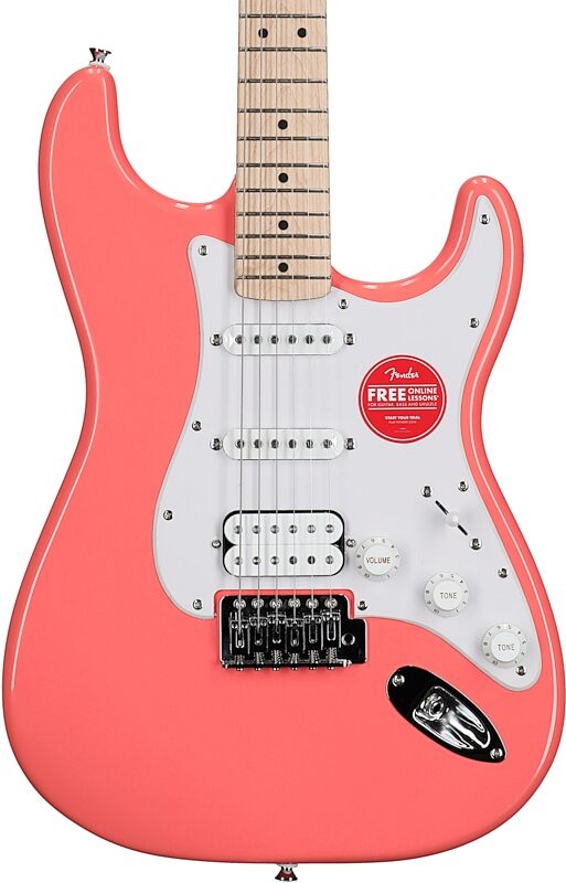 Squier Sonic Stratocaster HSS Electric Guitar, Tahitian Coral, Body Straight Front