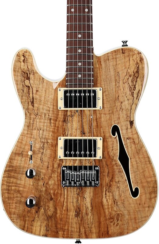 Michael Kelly 58 Thinline Electric Guitar, Left-Handed, Natural, Spalted Maple Top, Body Straight Front