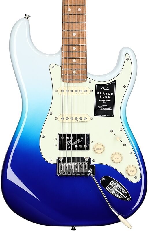 Fender Player Plus Stratocaster HSS Electric Guitar, Pau Ferro Fingerboard (with Gig Bag), Belair Blue, Body Straight Front