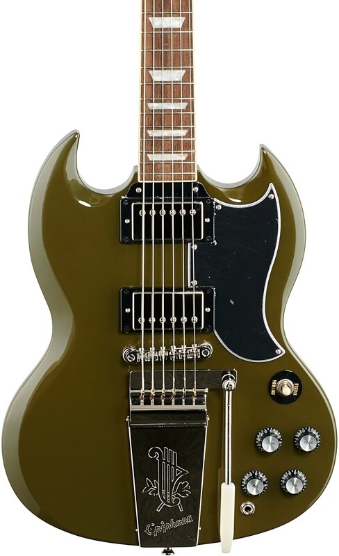 Epiphone Exclusive SG Standard '61 Maestro Vibrola Electric Guitar, Olive Drab Green, Body Straight Front