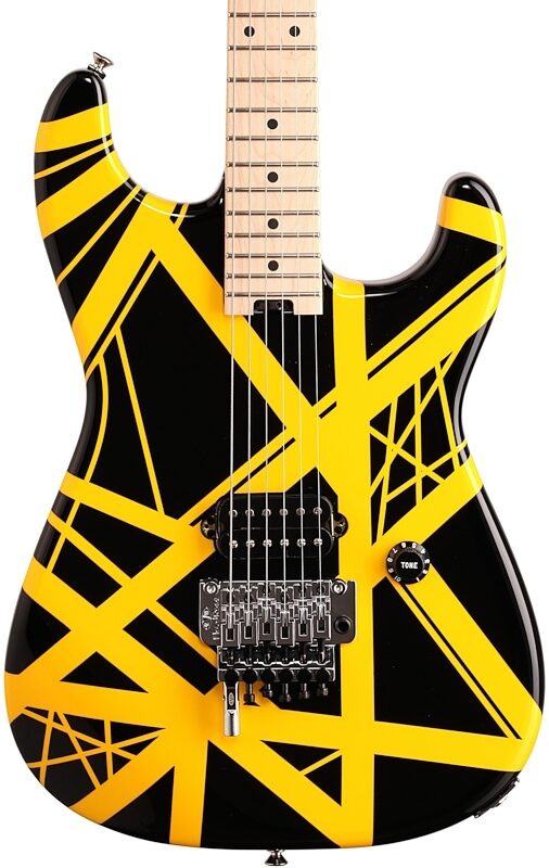 EVH Eddie Van Halen Striped Series Electric Guitar, Black and Yellow, Body Straight Front