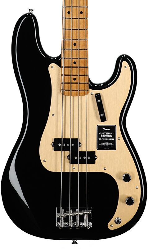 Fender Vintera II '50s Precision Electric Bass, Maple Fingerboard (with Gig Bag), Black, Body Straight Front